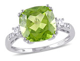 5.20 Carat (cw) Cushion-Cut Peridot Ring in 10K White Gold with Lab-Created White Sapphires